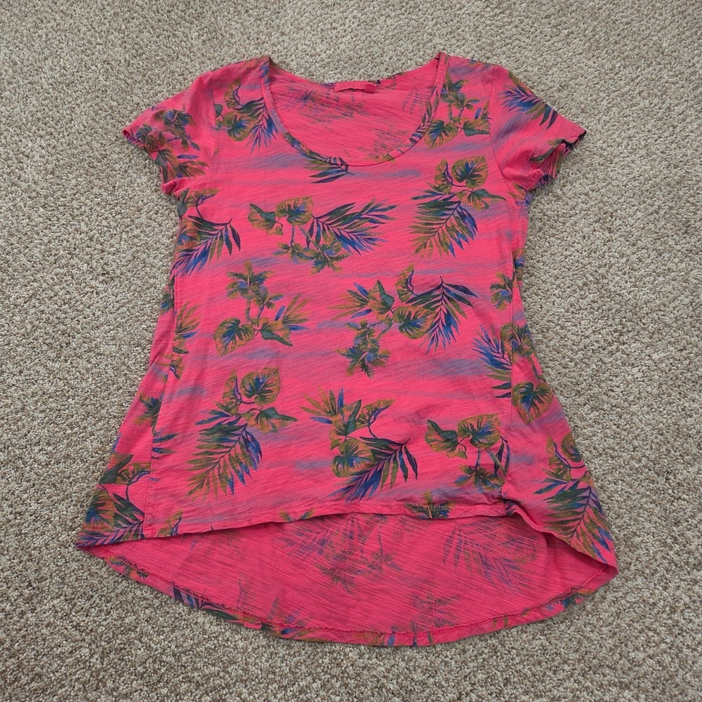 Fresh Produce Womens Tee T-Shirt Size Small Pink Scoop Neck Cotton Tropical